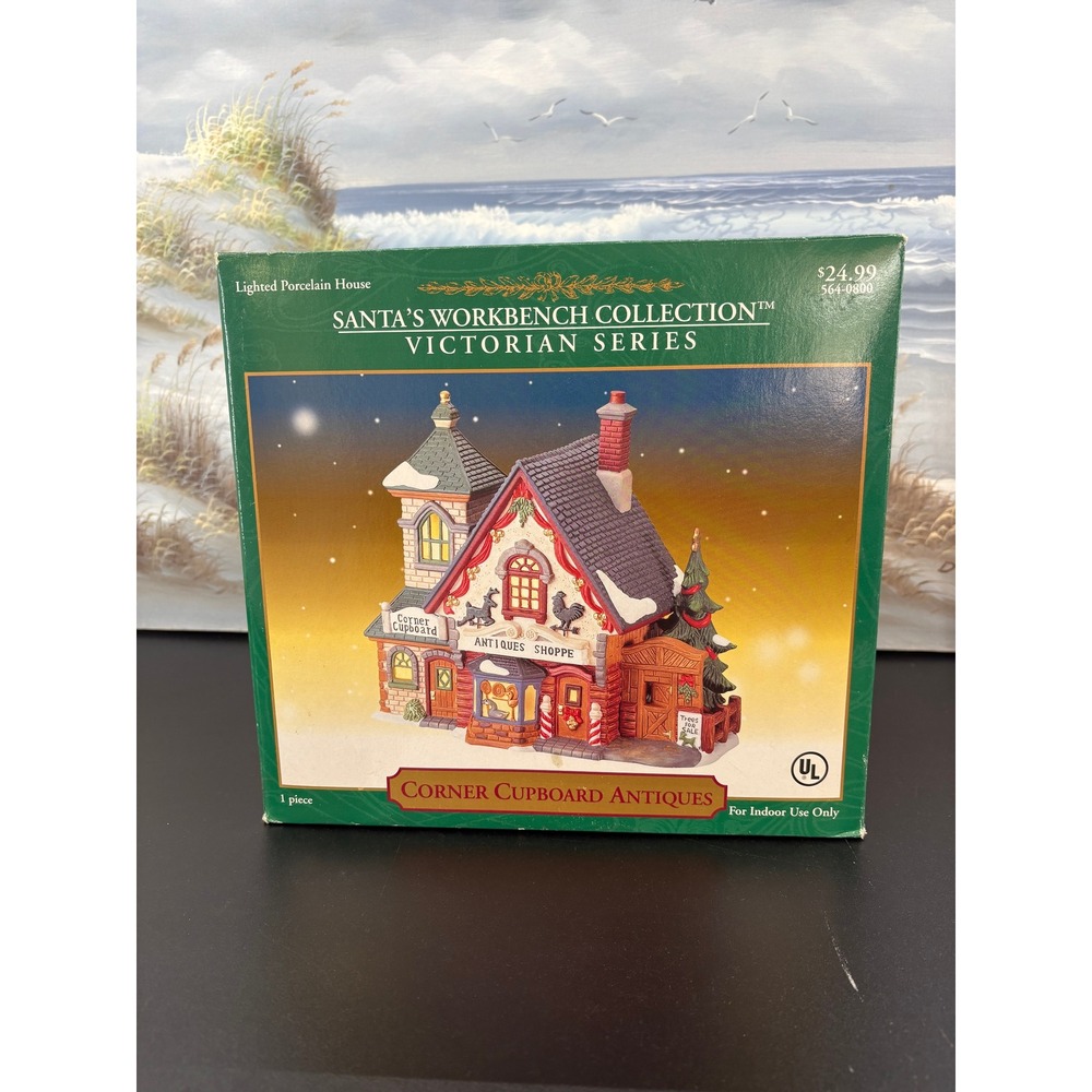 Santa's Workbench Victorian Series Corner Cupboard Antiques Lighted House 2001